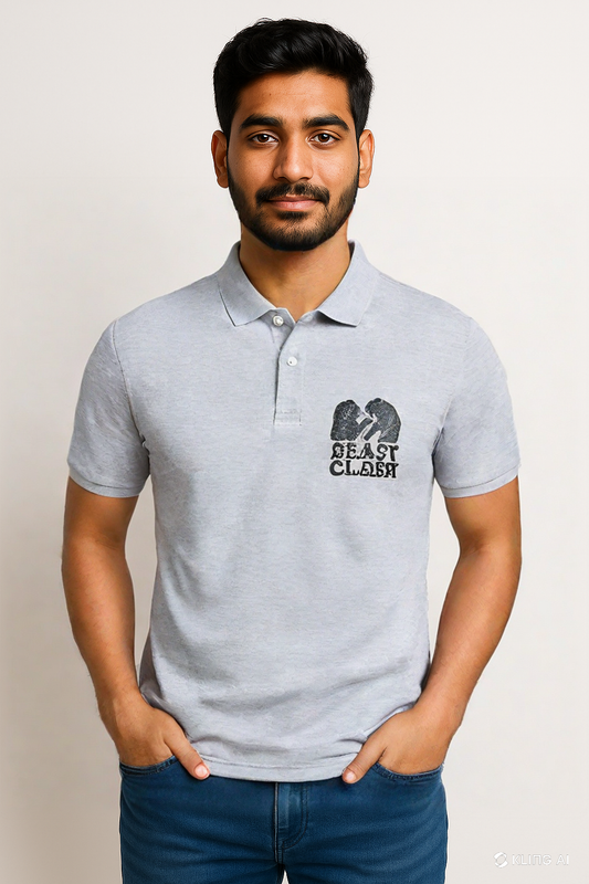 BEAST CLASH – Lion vs Tiger Embroidered Fight | Multi-Color Graphic Polo T-Shirt |